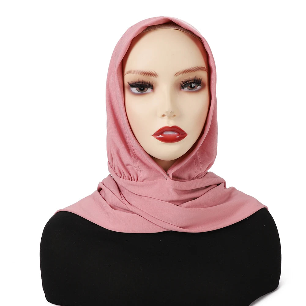Experience effortless style and full coverage with this ready-to-wear instant hijab—featuring a secure fastener design, perfect for Muslim women seeking comfort and elegance! -