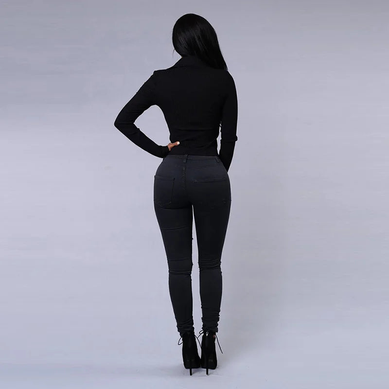 High Waist Ripped Women's Skinny Jeans -