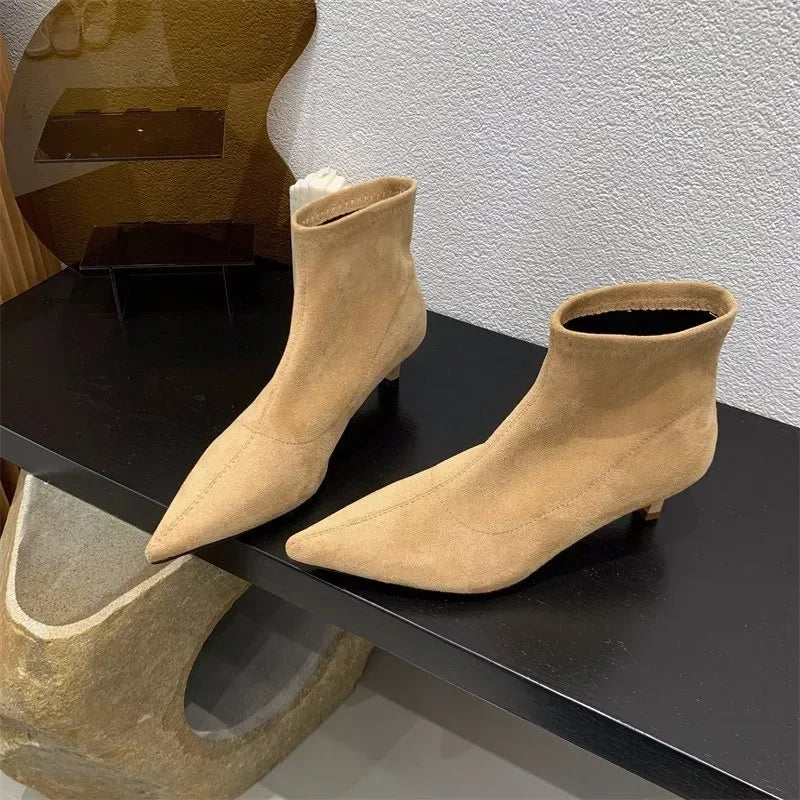 Shoes for Women 2025 High Quality Elegant Ankle Women's Boots Fashion Back Zipper Solid Office and Career Sexy Pointed Toe Boots -