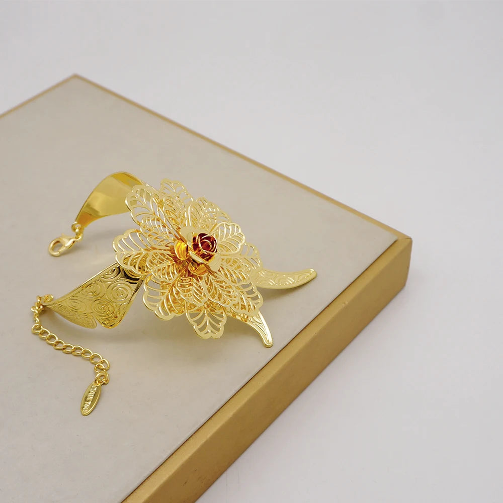 Flower Necklace Bracelet Earrings Ring Set -