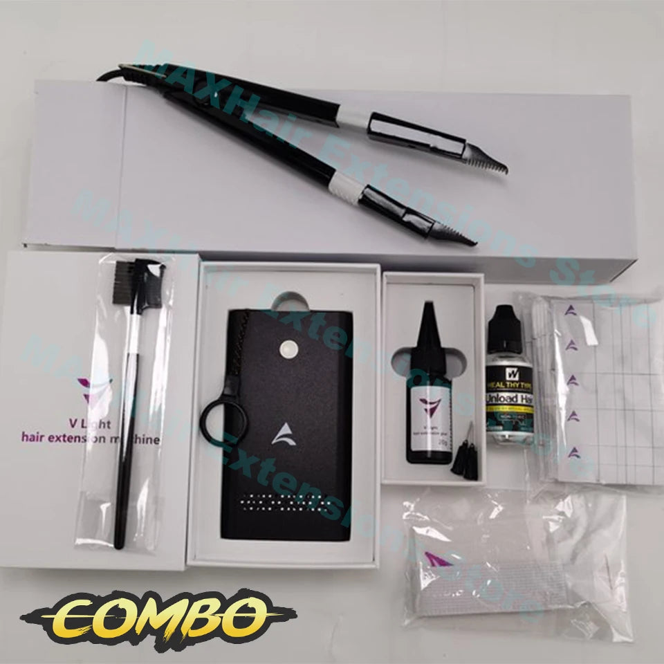 V-Light Technology Hair Extension Machine white Hair Extension Tools Kit Set with V light Hair extension glue -