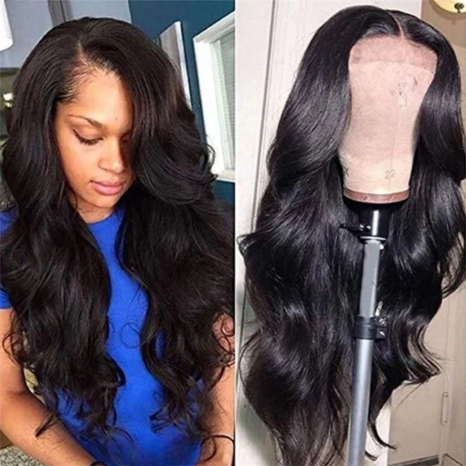 Experience luxurious style with this 26.7-inch body wave lace front wig—made from Brazilian human hair, featuring a pre-plucked hairline, baby hair, and a glueless lace closure for a natural, easy fit! -