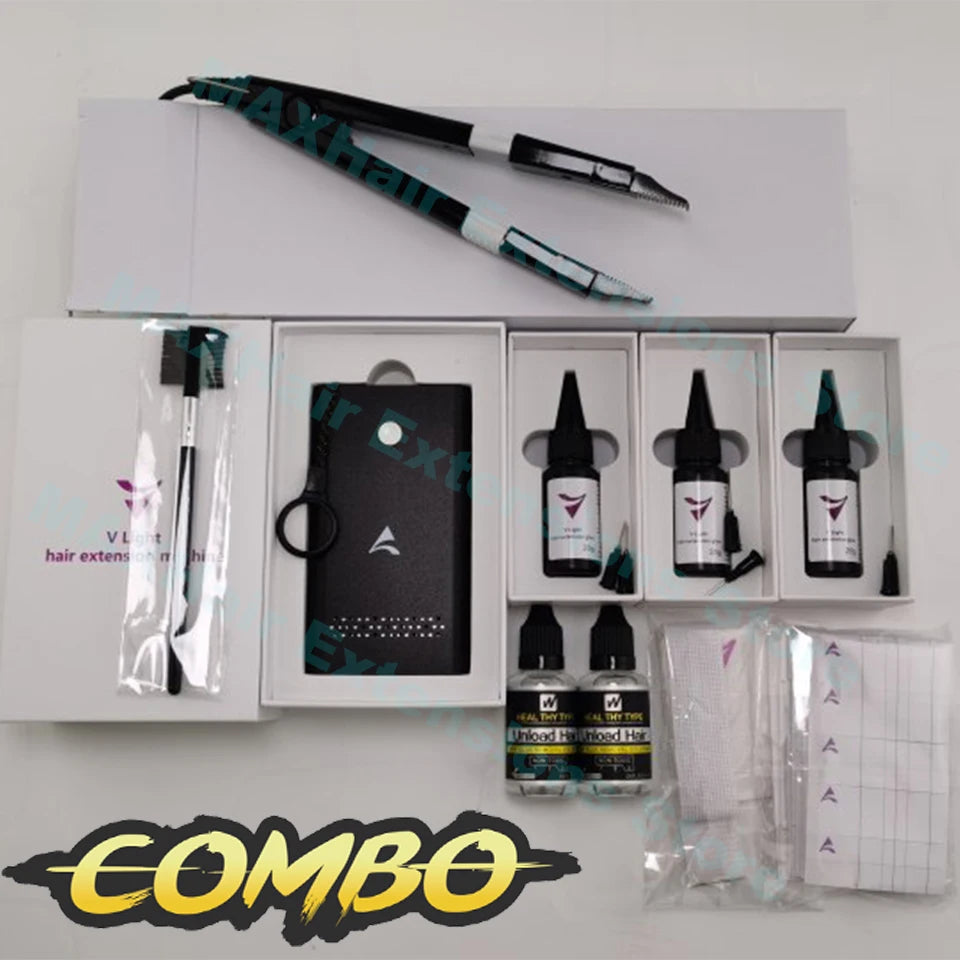 V-Light Technology Hair Extension Machine white Hair Extension Tools Kit Set with V light Hair extension glue -