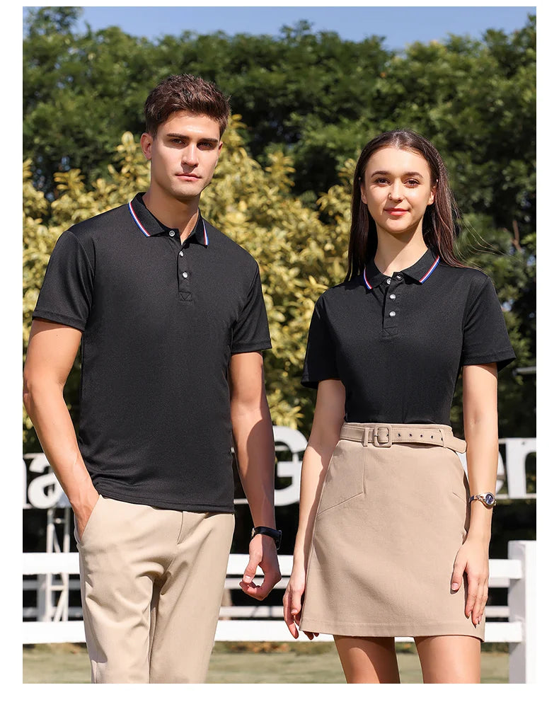 New Summer Men's and Women's Casual Collar T-shirt Breathable Short Sleeved Polo Shirt -