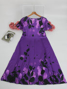 Plus size women's short-sleeved dress with round neck floral printed long skirt casual beach skirt big hem skirt -