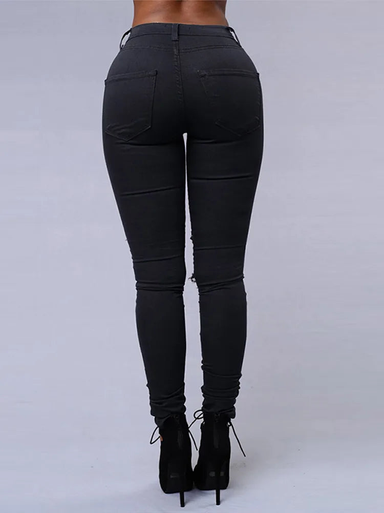 High Waist Ripped Women's Skinny Jeans -