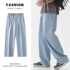 Blue Washed Denim Jeans for Men Straight Loose Fit -