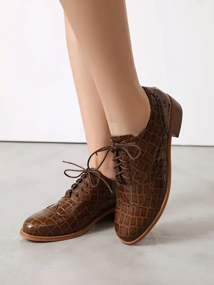 2025 Women Shoes Spring New Fashion Round Toe Lace Up Retro Single Shoe for Office Party Walk Thick Low Heeled big Size 48 775-1 -