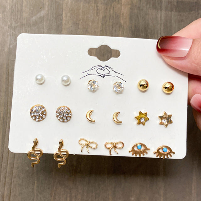 Trendy Vintage Gold Color Earrings Set Pearl Stud Earrings -