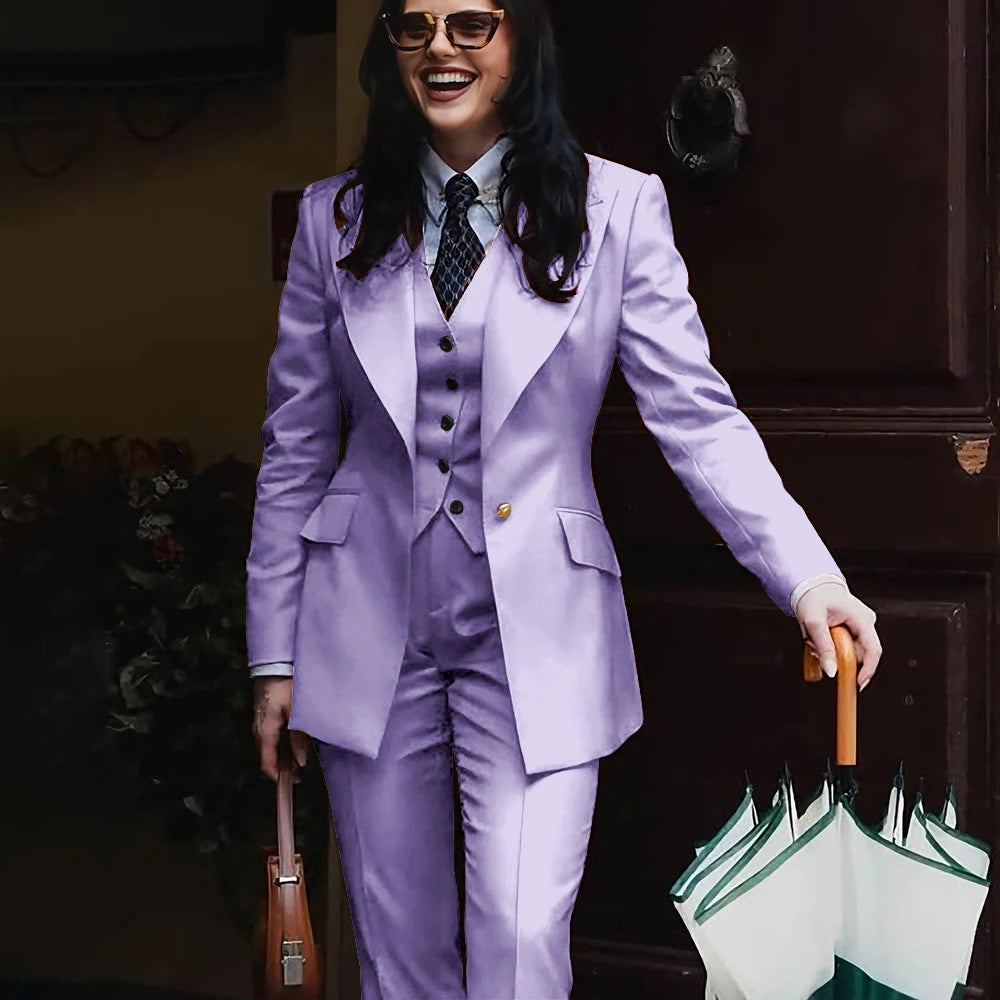 Autumn Retro Red Women's Jacket Pant Sets 3Piece Suit Single Button Peaked Lapel Blazer Formal Office Professional Outerwears -