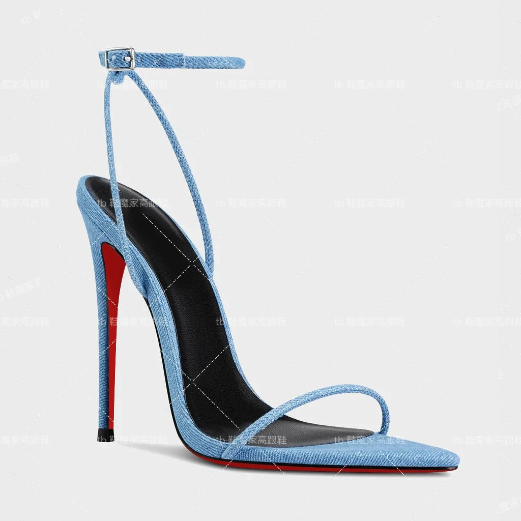 Silver 12cm slim toe high-heeled shoes, 2025 new sexy one-piece buckle fashion sandals, single shoe33-46 -