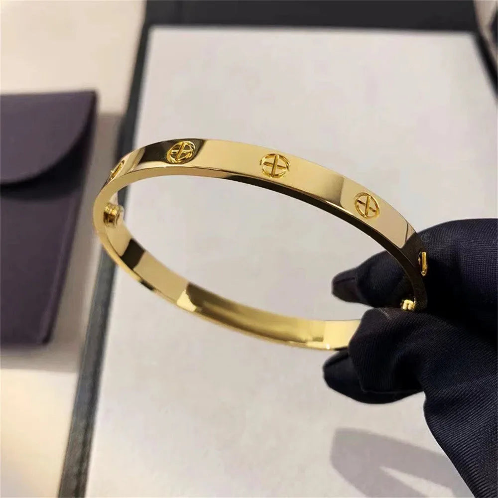 Gold Color Zircon And Cross Nut Nail Bracelet Gold & Bangle For Woman -