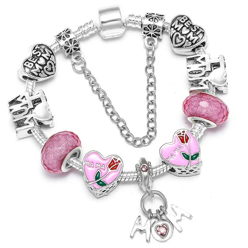 Pink Heart To Heart Beads Charm Bracelets -