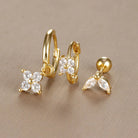 3PCS Stainless Steel Zircon Flower Earring Set for Women -