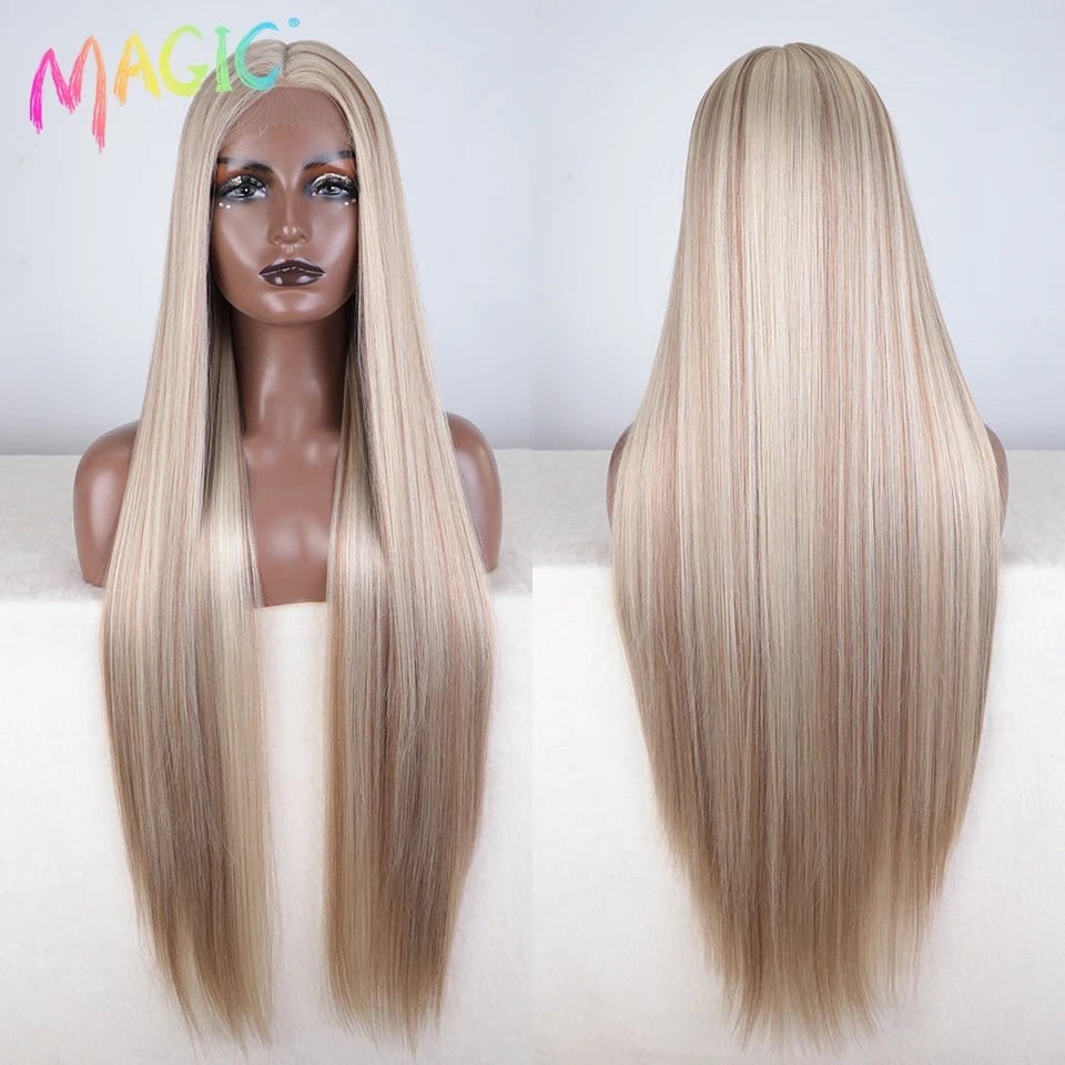 Achieve a magical transformation with this 38-inch ombre blonde lace front wig. Ideal for cosplay, events, or everyday wear, this wig offers a cute and stylish look that is sure to turn heads. -