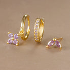 3PCS Trendy Stainless Steel Flower Drop Earring Set -