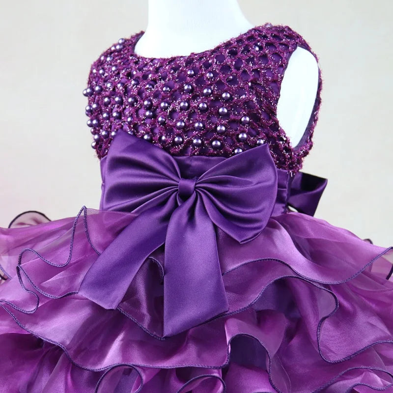 Dress your baby girl like royalty in this vintage layered princess dress—featuring pearls and perfect for infants aged 1 to 6 years! -