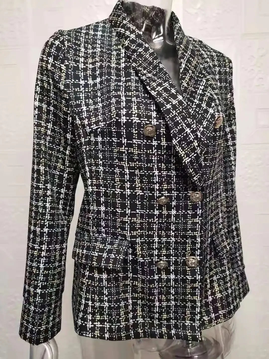 Black Floral Print Short Suit Jacket Long Sleeve Turn-down Collar Women's Fashion Cross-border Cotton Single-piece Blazer -