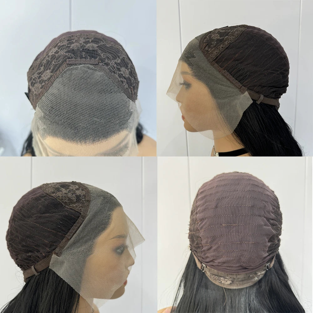 Achieve versatile and trendy looks with this black lace front wig. Featuring long, body wavy heat-resistant fiber, and a glueless design, this wig is perfect for effortless and stylish hair transformations. -