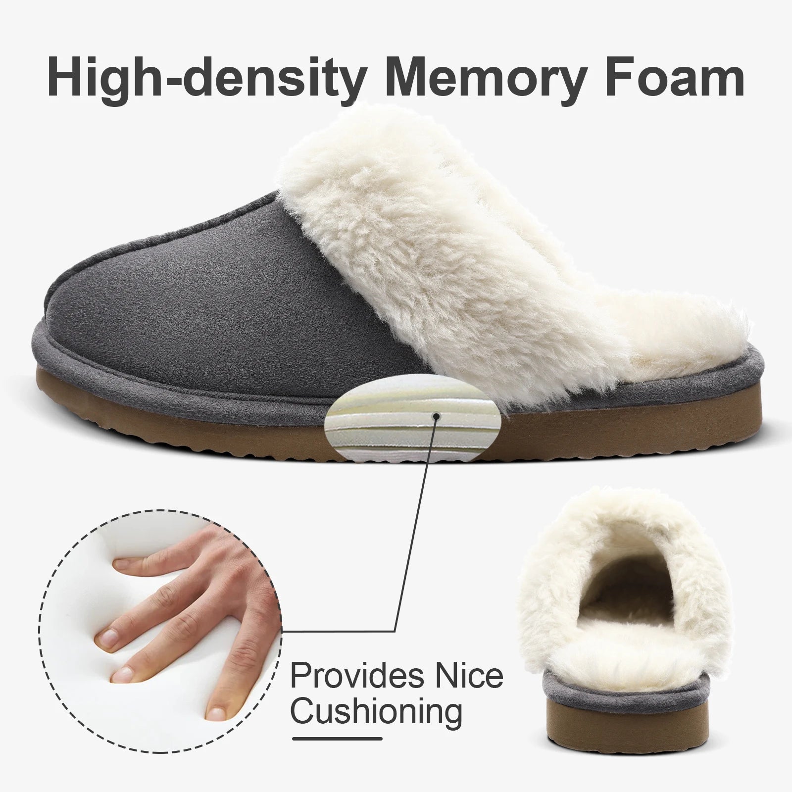 Evshine Women Plush Cotton Slippers Winter Indoor Warm Soft House Slipper Comfort Memory Foam Slides Outdoor Fur Fuzzy Flat Shoe -