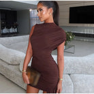 Elegant Women Pleated Irregular Patchwork Maxi Dress Chic Long Sleeve High Neack Dresses 2025 Summer Turtleneck Party Prom Gowns -