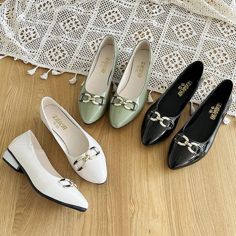 Shoes for Women Fashion Pointed Toe Patent Leather Low Heel Single Shoes Lady Slip on Classic Comfort Office Shoes Zapatos Mujer -