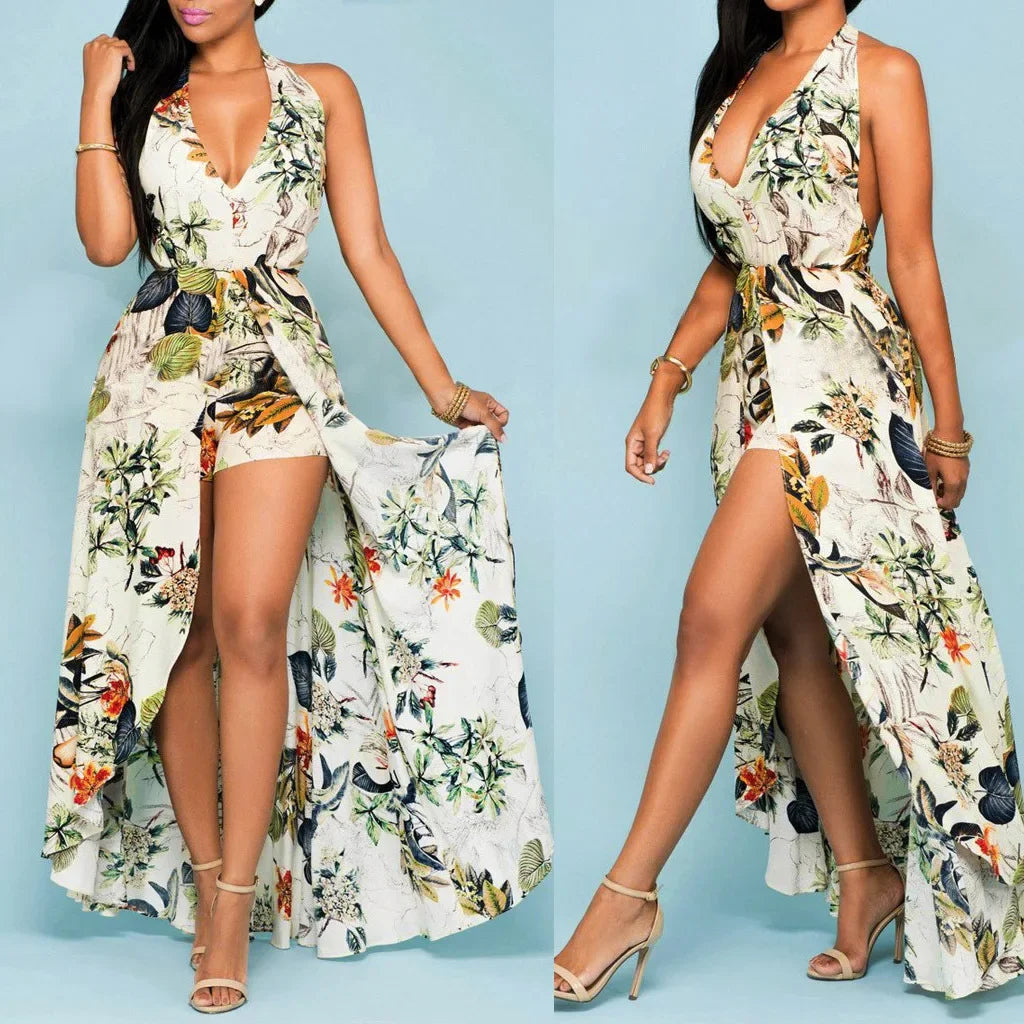 Women's V-neck Waist-fitted Dress -