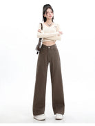 Rock the urban vibe with these baggy, high-street fashion, straight brown jeans for women! -