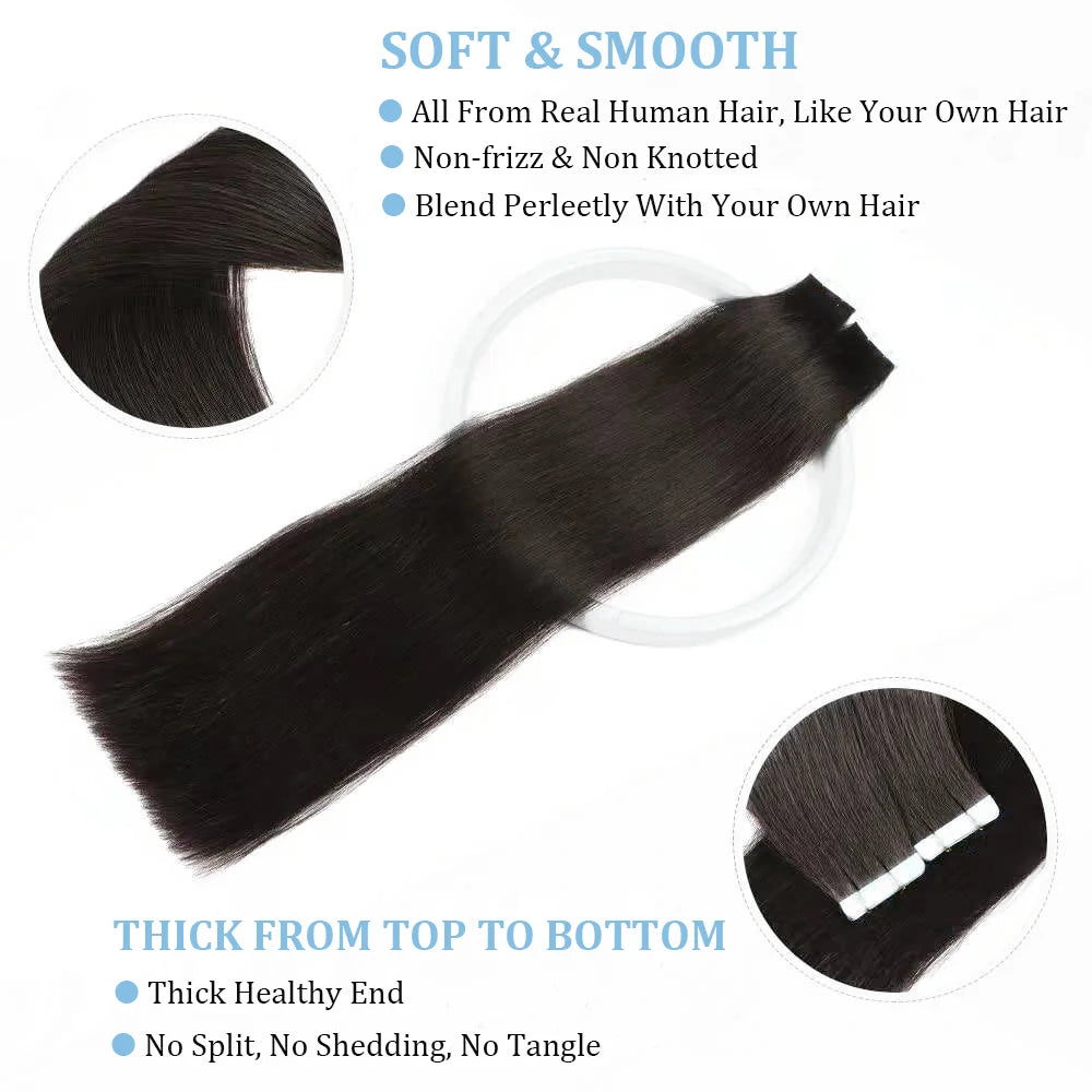 Tape In Human Hair Extensions Natural Straight Hair Extensions 1B Black Brown Blonde 100% Remy Skin Weft Adhesive Glue On -