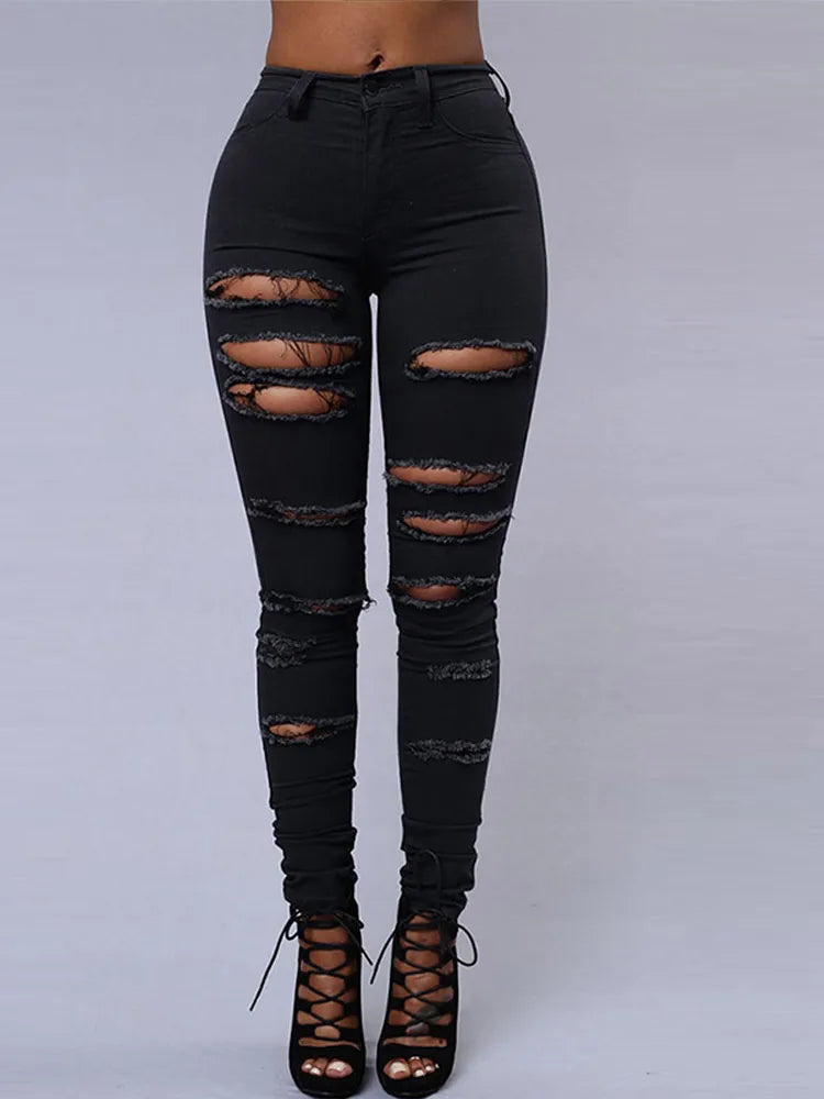 High Waist Ripped Women's Skinny Jeans -