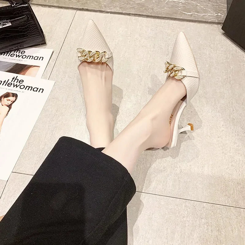 Baotou Half Drag Female Outside Wearing 2025 Summer New Fairy Wind Thin Heel Sandals High Heel Muller Slippers Slippers Women -