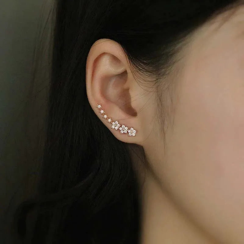 Silver Zircon Flower Star Stud Earrings for Women -