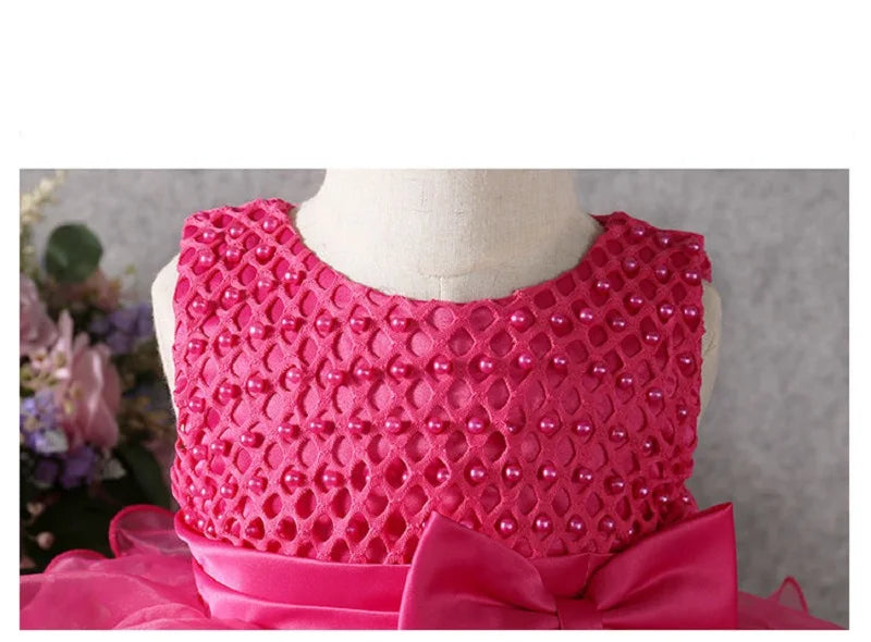 Dress your baby girl like royalty in this vintage layered princess dress—featuring pearls and perfect for infants aged 1 to 6 years! -