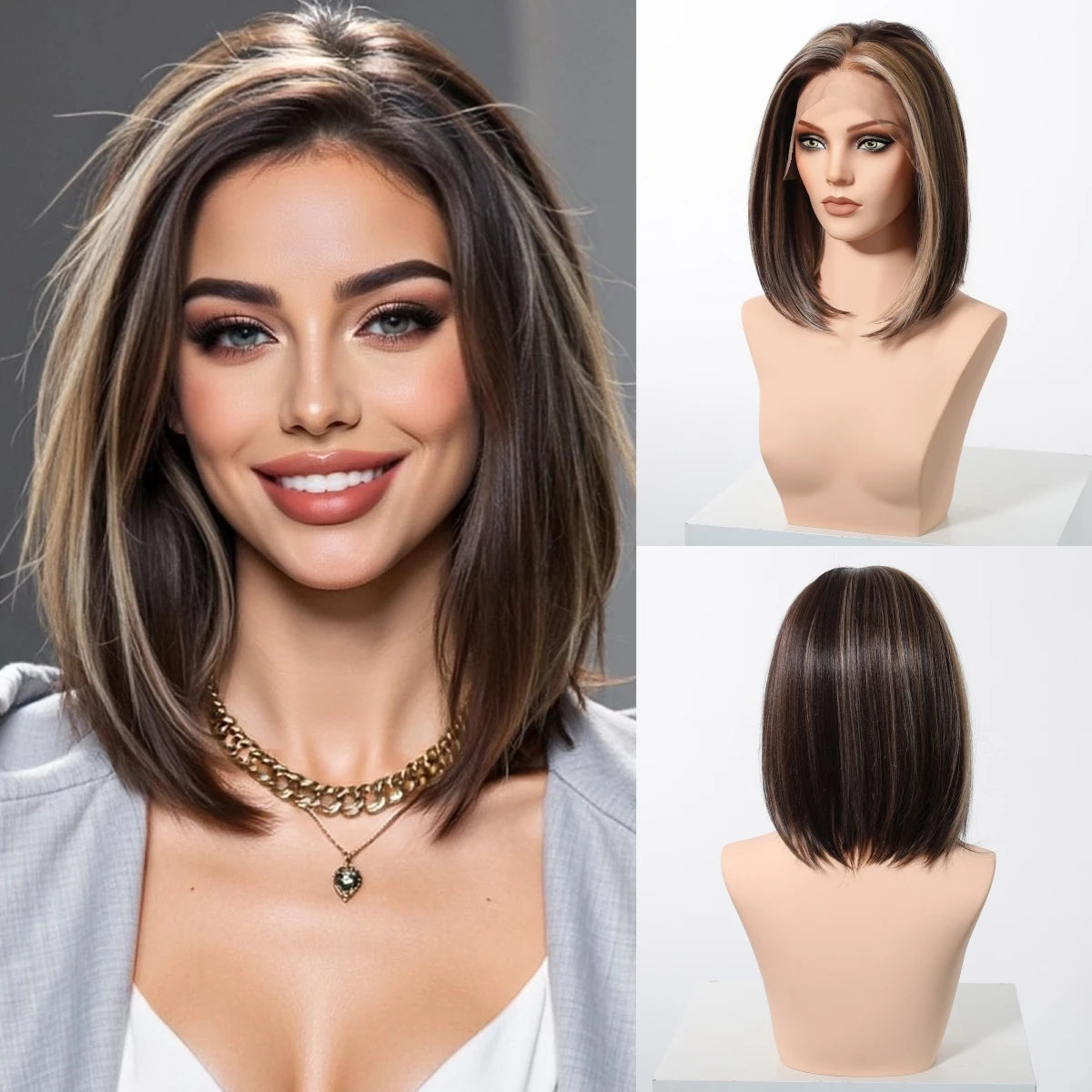 Achieve a stunning look with this 13x6 HD lace front wig in a beautiful blonde and mixed brown color. This high-quality wig provides a natural and flawless appearance, perfect for enhancing your style. -