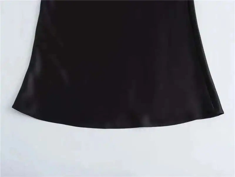 Elevate your elegance with this sleek black satin skirt for women—perfect for any occasion! -