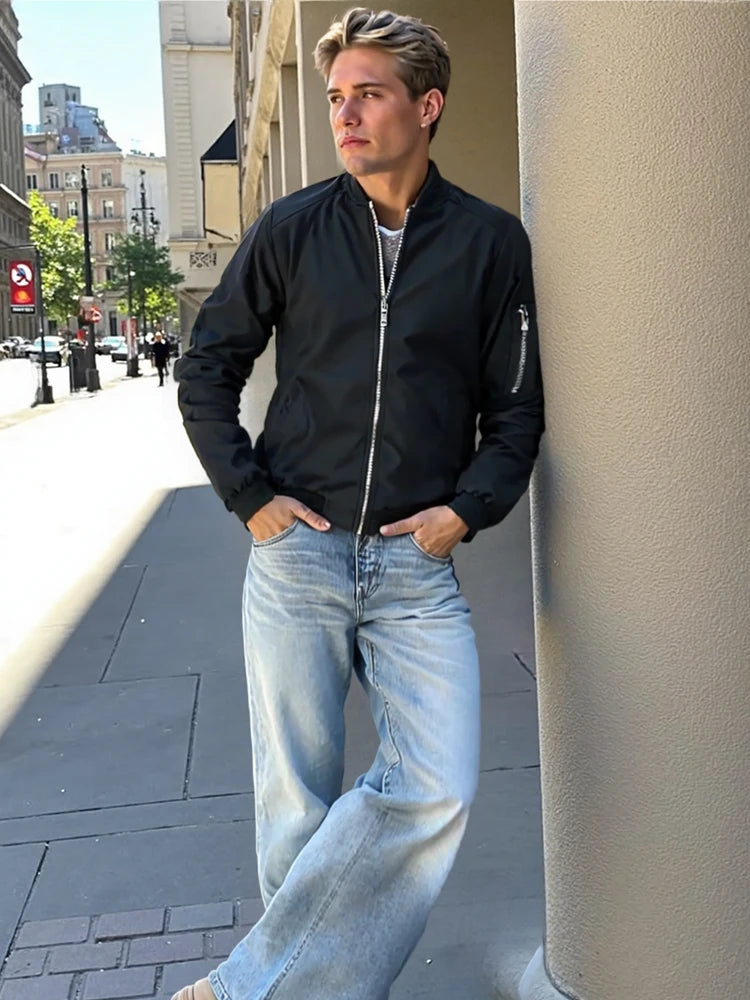 Stay stylish and comfortable with this men's casual lightweight bomber jacket. -