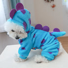 Dress your pet in adorable dinosaur-themed clothes to keep them warm and cozy. -