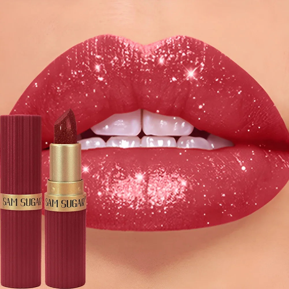 Chocolate Brown Luxurious Metallic Glitter Lipstick Long-Lasting Waterproof Non-Fade Shimmery Pearl Sparkling Lip Gloss Makeup -