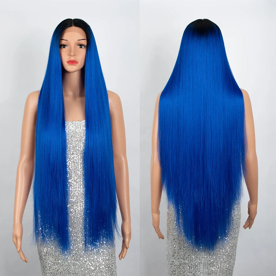 Make a bold statement with this super long 38 straight lace front wig—featuring a stunning Lolita pink and blonde blend, perfect for cosplay and standout style! -