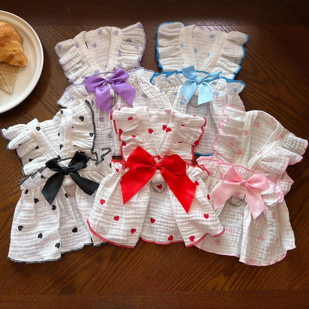 Pet dresses clothes for spring and summer dogs cats teddy bears Pomeranians plush toys hearts all cotton fabric -