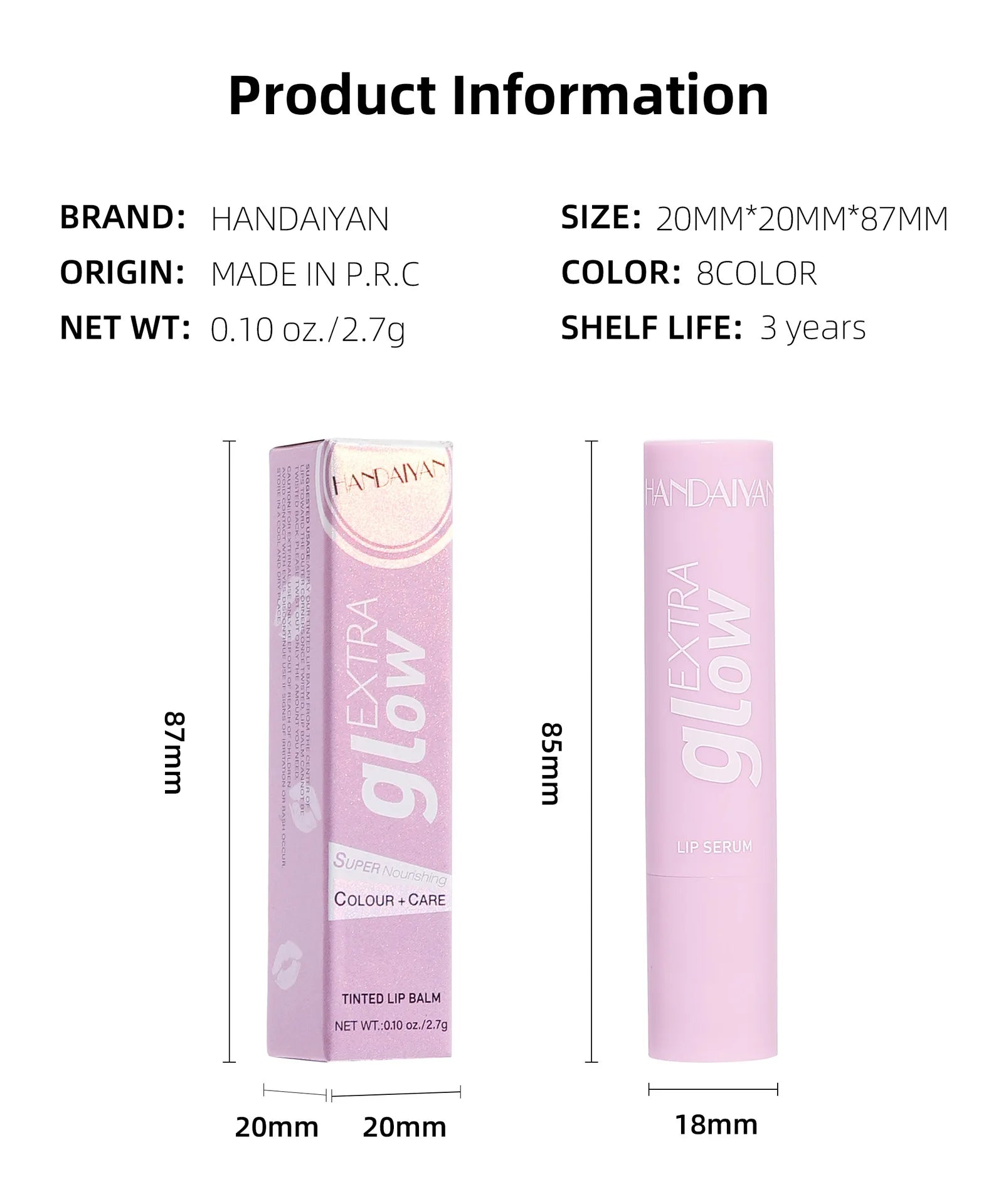 Handaiyan Long Lasting Lipstick Waterproof Moisturizing MIrror Watery Jelly Lip Stick Lip Plumper Lip Balm Makeup -
