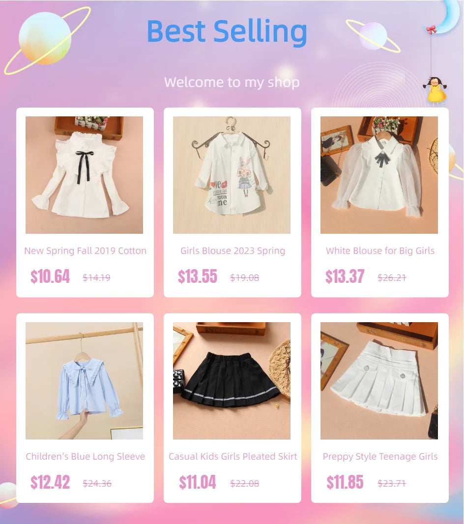 Teenage Girls Clothes Autumn Kids Blue Stripe Blouses Turn-down Collar Full Sleeve Shirt Children Cotton Tops School Girl Blouse -