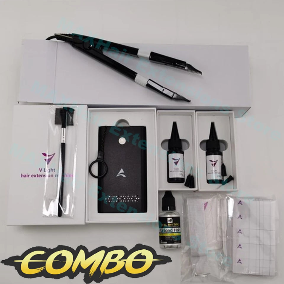 V-Light Technology Hair Extension Machine white Hair Extension Tools Kit Set with V light Hair extension glue -
