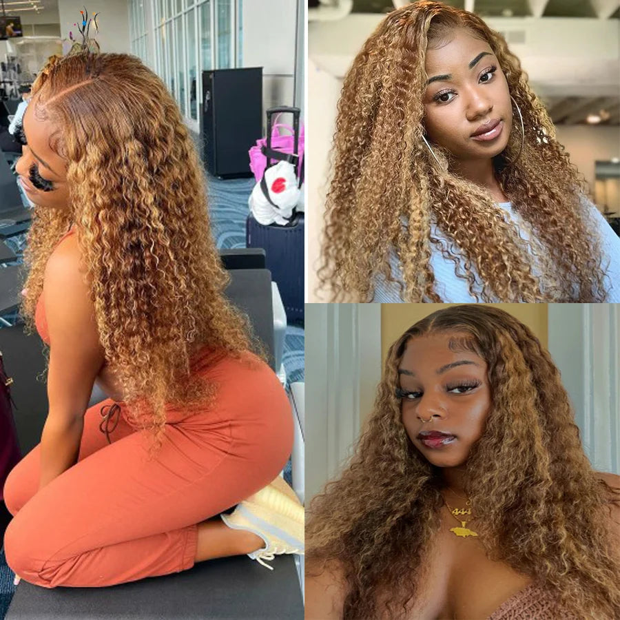 Afro Kinky Curly Blonde Highlight Human Hair 13x4 Lace Frontal Pre Plucked -
