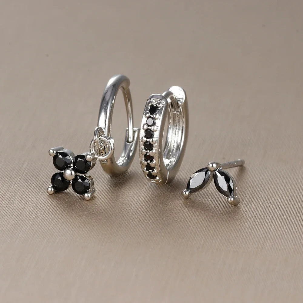 3PCS Trendy Stainless Steel Flower Drop Earring Set -