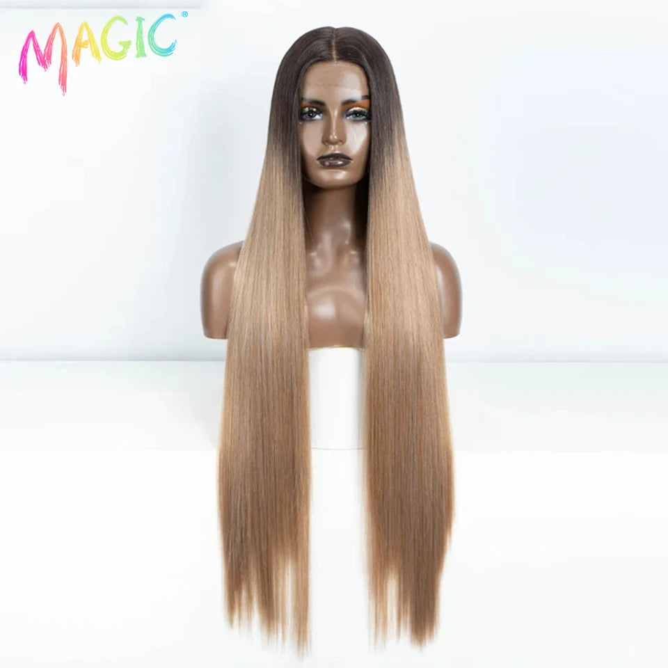 Achieve a magical transformation with this 38-inch ombre blonde lace front wig. Ideal for cosplay, events, or everyday wear, this wig offers a cute and stylish look that is sure to turn heads. -