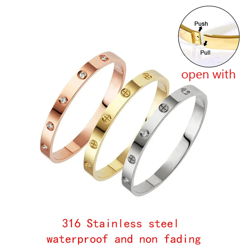 Gold Color Zircon And Cross Nut Nail Bracelet Gold & Bangle For Woman -
