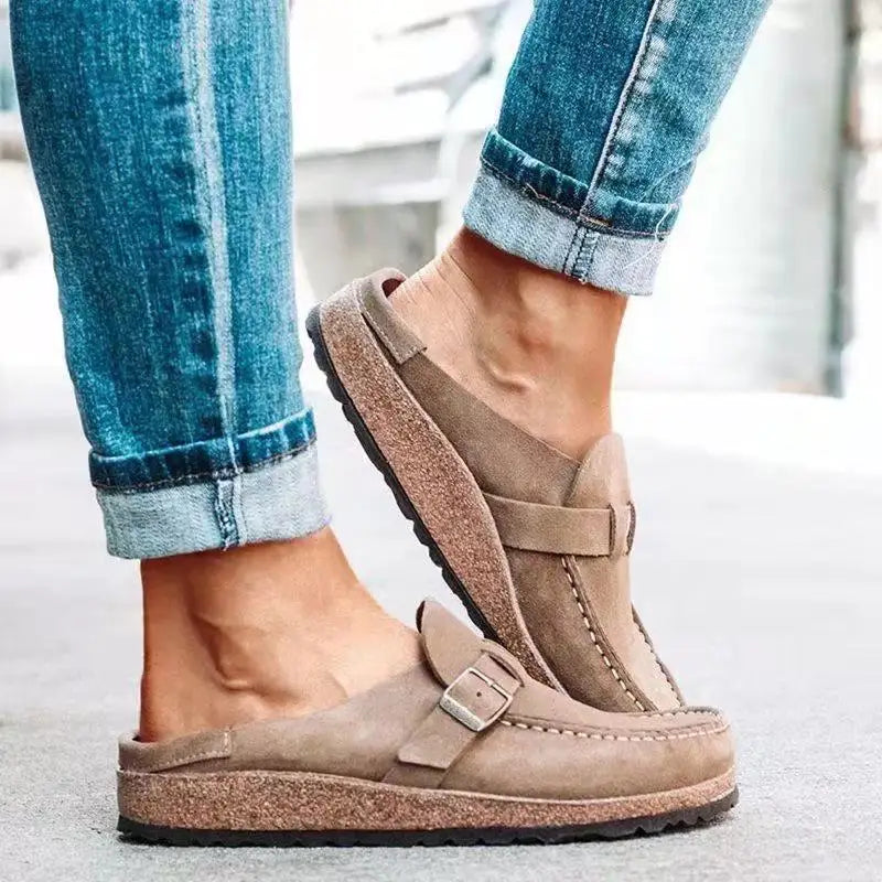 Slippers Women's Round Toe Buckled Retro Shoes Slip on Mules Ladies Flats Female Casual Men Summer Flat Clogs Zapatos Mujer -