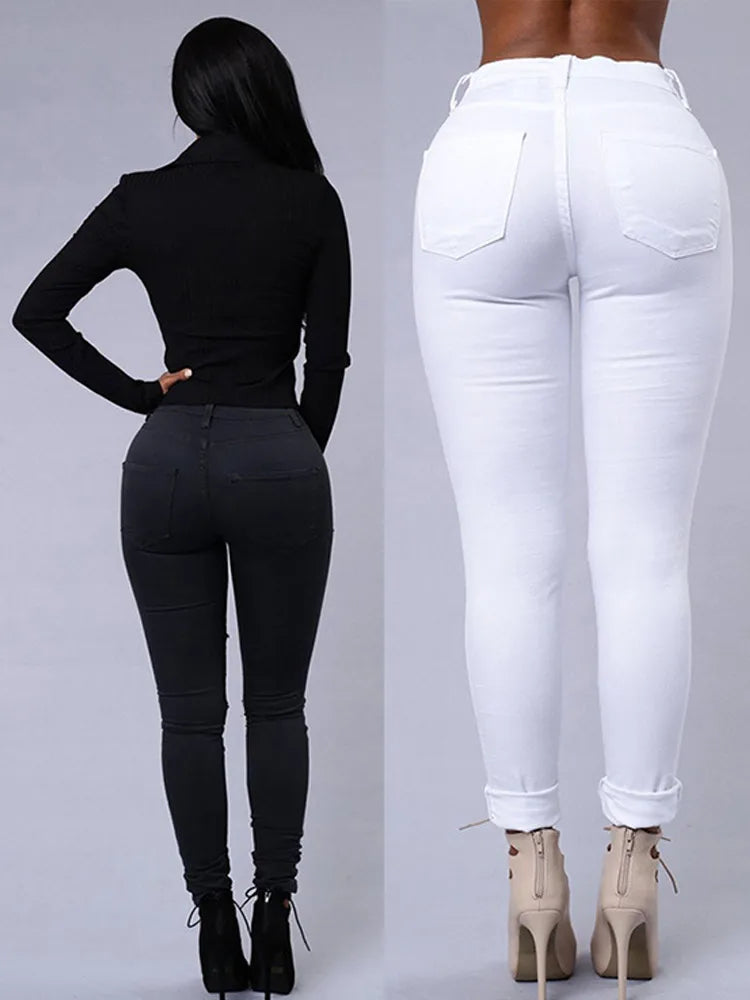 High Waist Ripped Women's Skinny Jeans -