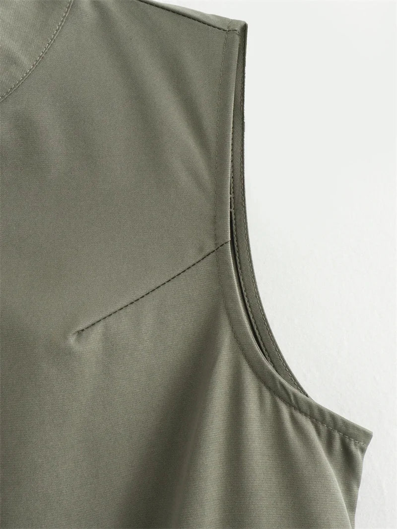MUJER Zipper Long Dress Woman Pleated Sleeveless Bodycon Dress Summer Elegant Party Dresses For Women 2025 New Midi Dresses -